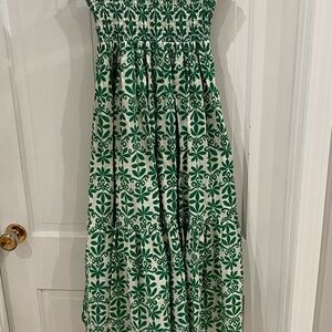Zara Green and White Floral Smocked Maxi Skirt